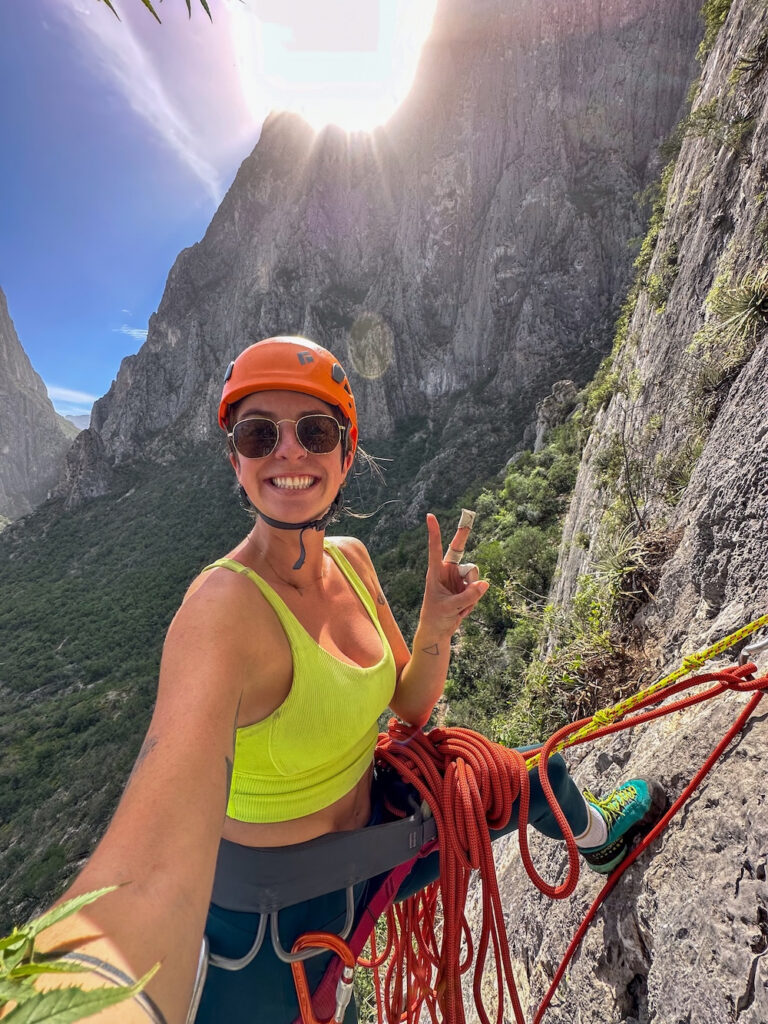 woman rock climbing